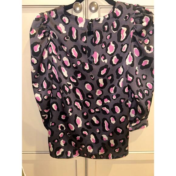 Bar III Women's Cheetah-Print 3/4 Puff-Sleeve Top Buttons Scoop Neck Size XXS - Picture 6 of 6